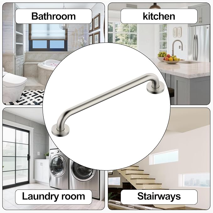 16 Inch Grab Bar 304 Stainless Steel Anti-Slip Bathroom Safety Handrail Wall Mount Assist Grip for Elderly Handicap Bathtub Shower Toilet,GB-4023-BN,Brushed Nickel