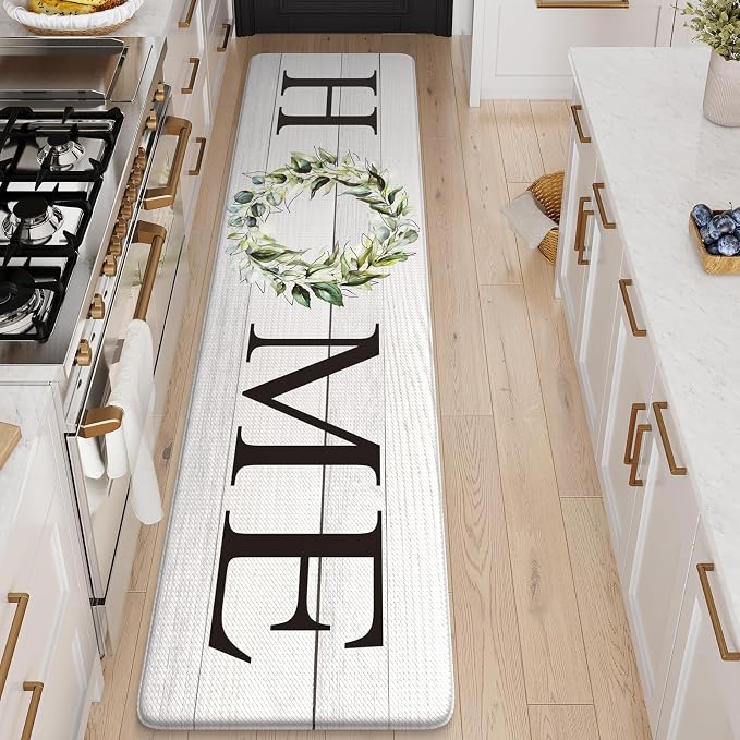 KIMODE Kitchen Mats Cushioned Anti Fatigue, Farmhouse Rugs for Kitchen Rug Runner Stain Resistant, Ergonomic Standing Kitchen Floor Mat, Non Slip Waterproof Kitchen Sink Rug, 20" x 71", White