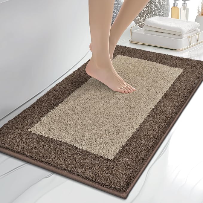 anllugs Bathroom Rugs 20" x 30", Non-Slip Extra Soft Absorbent Bath Rugs, Machine Washable Quick Dry Bath Mats for Bathroom Floor, Shower, Bathtub and Sink, Taupe & Dark Brown