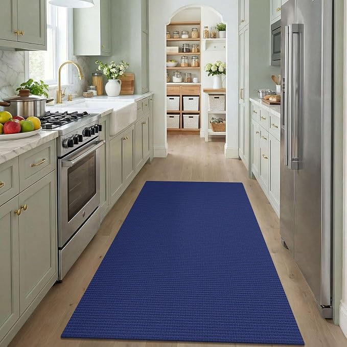 KOZYFLY Washable 4x5 Entry Woven Area Rug, Braided Throw Rugs for Entryway, Non Slip Door Mat Indoor Entrance, Flatweave Carpet for Foyer, Bedroom, Dining, Office, Royal Blue/Navy