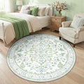 RELEANY Area Rugs Round 5ft Washable Non-Slip, Floral Vintage Distress Medallion Carpet for Living Room Bedroom Dining Room, Green White Blue