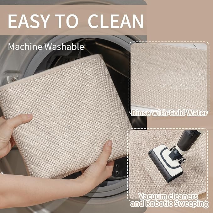 YDKGL Kitchen Mats for Floor, Super Absorbent Kitchen Rugs Non Slip Washable, Soft Imitation Linen Braided Kitchen Runner Rug, Standing Mat Kitchens Sink Mat, Easy to Clean, Beige 17x95