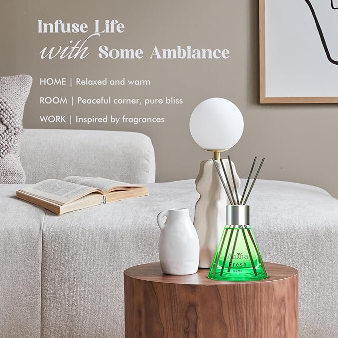 Azulfra Reed Diffuser Set, Fresh Scented Diffuser for Home, Home Fragrance Scent Essential Oil Stick Diffuser for Room Shelf Decor, 3.4 oz