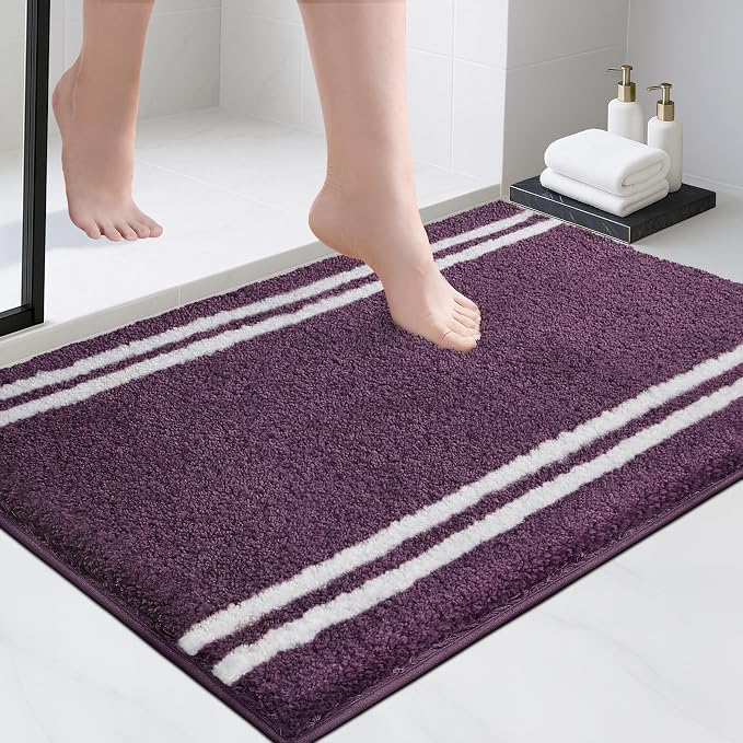 PURRUGS Bathroom Rug Non-Slip Machine Washable 24" x 36", Super Absorbent and Quick Dry Shaggy Microfiber Bath Mat, Extra Soft and Plush Bath Rug for Bathtub, Shower, and Sink, Purple