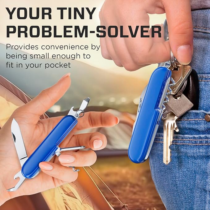 Small Pocket Knife 6 in 1 - Keychain Multitool - Compact Kids Pocket Knife with Bottle Opener, Can Opener, Corkscrew, Phillips Screwdriver - EDC Gift for Men, Women, Camping, Hiking, Travel - 5005