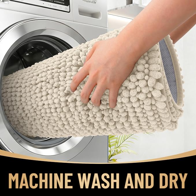 OLANLY Thick Large Bathroom Rugs 44x32, Extra Soft Absorbent Chenille Bath Rugs, Rubber Backing, Machine Wash Dry, Bath Mats for Bathroom Floor, Tub and Shower, Home Decor Accessories, Sand