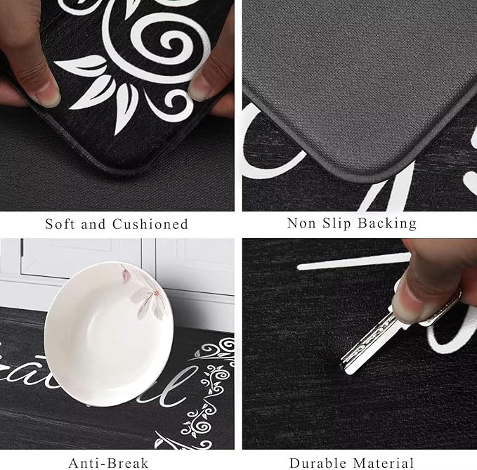 HEBE Anti Fatigue Kitchen Mat Set of 2 Non Slip Cushioned Kitchen Mats for Floor Waterproof Farmhouse Kitchen Rugs and Mats Set Comfort Standing Desk Mat Carpet for Sink,Office,Laundry