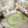 RELEANY Area Rugs 6'x9' Washable Non-Slip, Floral Vintage Distress Medallion Carpet for Living Room Bedroom Dining Room, Sage Green Yellow