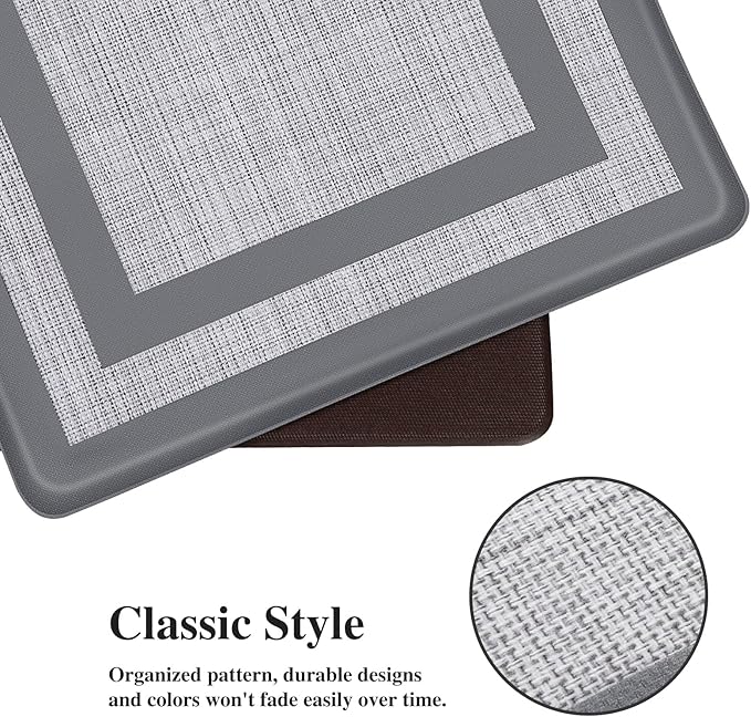 Mattitude Kitchen Mats Set of 2 Cushioned Rugs 0.47 inch Thick Anti-Fatigue Mats for Kitchen Floor,Waterproof Non-Slip Mats and Rugs Set for Office,Floor,Laundry 17.3"×29"+17.3"×59",Grey