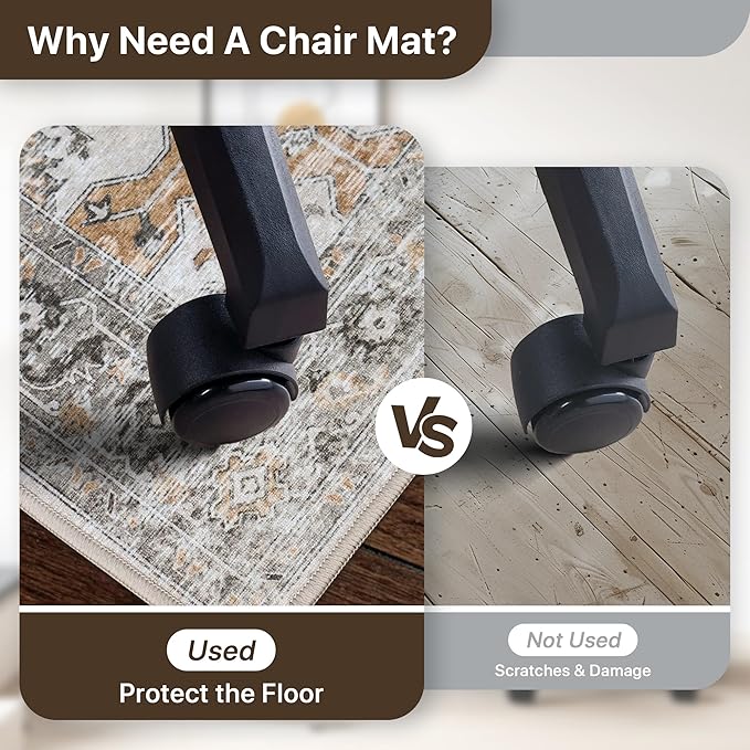 60"x60" Office Chair Mat for Hardwood Tile Floor, Under Desk Carpet Protector for Rolling Computer Chair Mat, Machine Washable Round Area Rug, Anti-Slip 1/5" Thick Low Pile Thin Floor Mat, Taupe