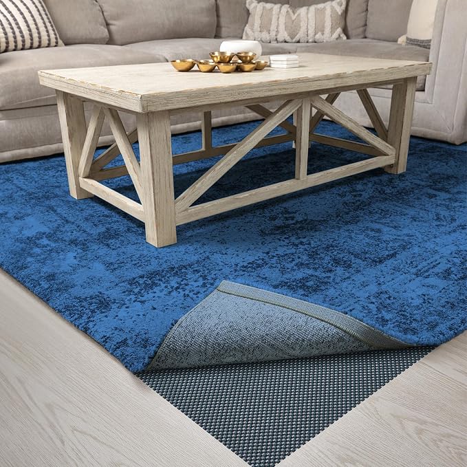 Veken 8x10 Ft Rug Pad Gripper for Hardwood Floors, Non Slip Dark Blue Rug Pads for Area Rugs, Thick Rug Grippers for Tile Floors, Under Carpet Anti Skid Mat, Keep Your Rugs Safe and in Place