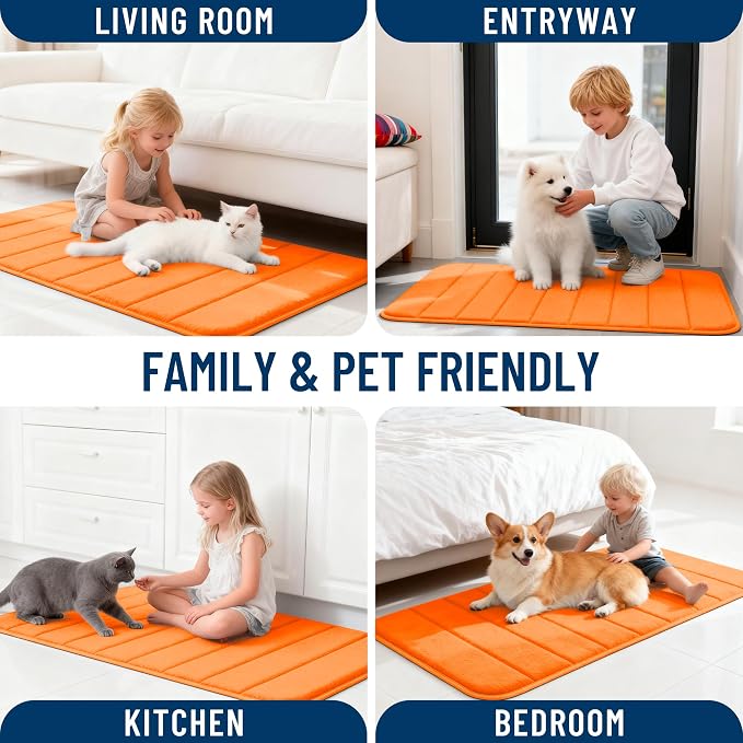 OLANLY Memory Foam Long Bathroom Rugs Runner 47x17, Super Soft Absorbent Bath Mat, Quick Dry, Machine Washable Shower Floor Rugs, Bathmat Carpet, Bathroom Home Decor Accessories, Orange