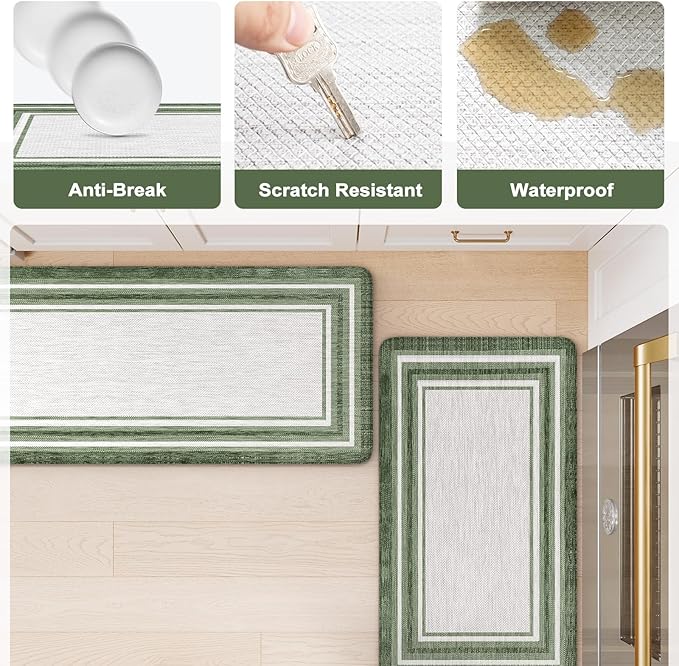 KIMODE Kitchen Mats Cushioned Anti Fatigue, Farmhouse Kitchen Rugs Sets of 2, Non Slip Kitchen Mats for Floor, Comfort Dark Green Kitchen Floor Mats for Home Decor Sink Laundry Desk 17"x47"+17"x29"