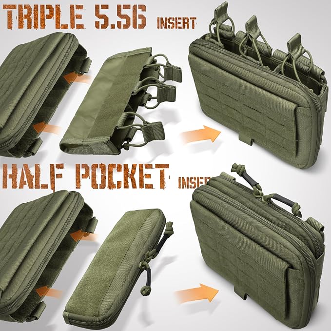 WYNEX Molle Admin Pouch of Kangaroo Style, Tactical Utility Tool Pouch with Mag/Zipper Strip Insert Modular EDC Medical Bag Organizer Attachment Patch Included