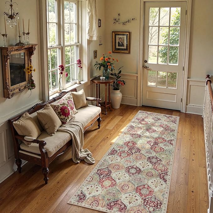 Lahome Moroccan Trellis Hallway Runner Rug, 2x6 Kitchen Runner Rugs Non Skid Washable, Vintage Laundry Room Rug Ultra-Thin Carpet for Bathroom Bedroom Entryway Elise, Orange/Terracotta