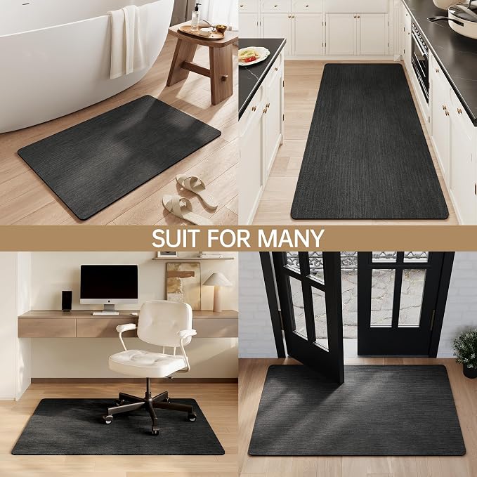 Mecko Bath Mat, Ultra Absorbent Quick Dry Bathroom Floor Mats-Rubber Non-Slip Thin Bathroom Rug Fit Under Door, Faux Suede Surface Shower Rug for Bathtub, Sink, Shower Room(Black,20"x32")