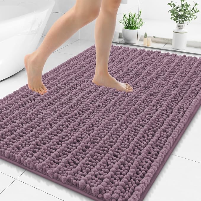 Smiry Bathroom Rugs Mat 48x32, Extra Soft Absorbent Chenille Bath Rugs, Non Slip Rubber Backing Machine Washable Quick Dry Bath Mats for Bathroom Floor, Tub, Shower, Home Decor Accessories, Deep Plum