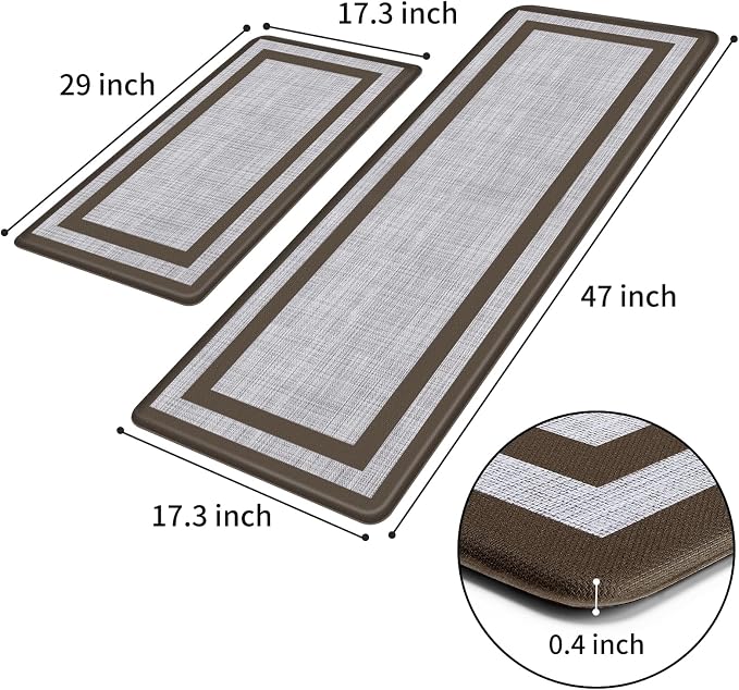 Mattitude Kitchen Mats Set of 2 Cushioned Anti-Fatigue Non-Skid Rug Sets Ergonomic Comfort Standing Mat for Kitchen, Floor, Office, Sink, Laundry,Chocolate