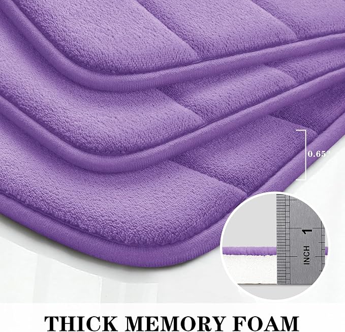 BYSURE Lavender Memory Foam Bathroom Rug Set 3 Piece, Non Slip Extra Soft Absorbent Machine Washable Toilet Bath Toilet Mat (17"x24"+20"x32"+U Shape 20"x24")