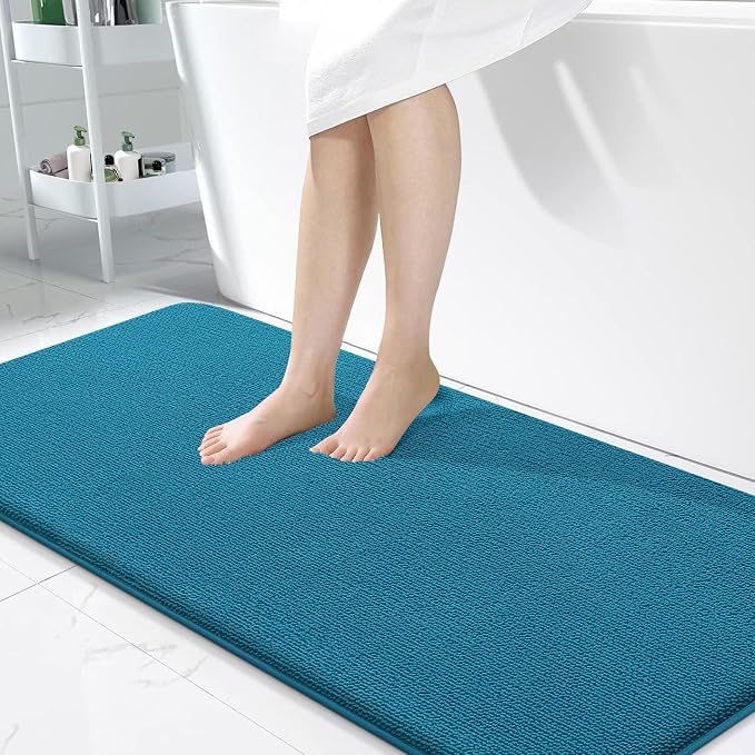 OLANLY Thick Memory Foam Bathroom Runner Rugs 47x24, Extra Soft Absorbent Long Bath Mats, Quick Dry, Non-Slip, Machine Washable Mats for Bathroom, Tub and Shower, Home Decor Accessories, Peacock Blue