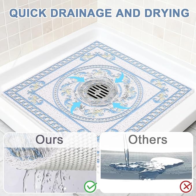 Square Shower Mat Non Slip: 24x24 Inch Extra Large Shower Mats with Drain Hole in Middle -Anti Slip Shower Mats for Inside Shower -Loofah Shower Floor Mat Bath Mat for Shower Stall Bathtub Elderly