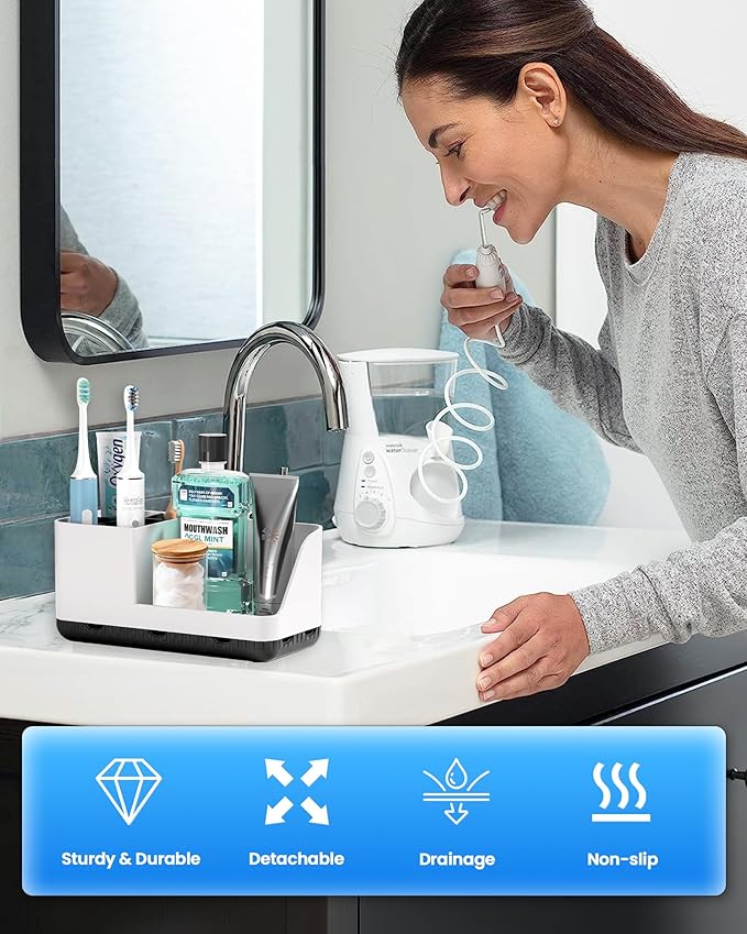 Toothbrush Holders for Bathroom Counter - Detachable Bathroom Organizer and Storage Electric Toothbrush and Toothpaste Holder, Bathroom Decor Accessories for Countertop, Shower, Sink