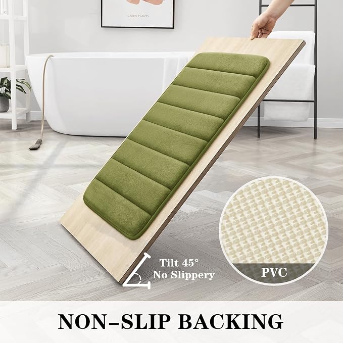 BYSURE Sage Green Memory Foam Bathroom Rug Set 3 Piece, Non Slip Extra Soft Absorbent Machine Washable Toilet Bath Toilet Mat (17"x24"+20"x32"+U Shape 20"x24")