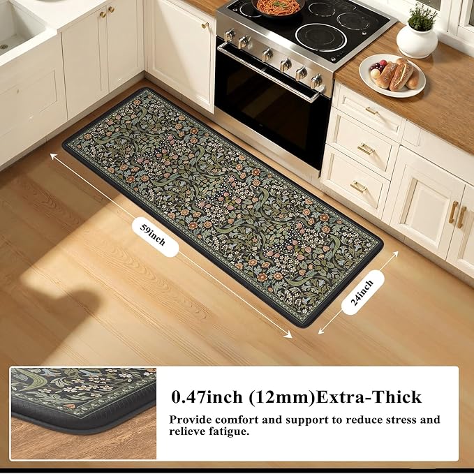 Collive Kitchen Mats Cushioned Anti Fatigue, Non Slip Waterproof Kitchen Floor Mat Black Sink Rug, Modern Comfort Desk Standing Rugs for Bedroom, Office, Laundry, 24''x59''