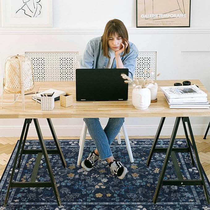 chakme Office Chair Mat for Hardwood Floor, 60"x45" Easy Glide Computer Desk Mat Protector for Rolling Chair Under Desk Rug Nonslip Backing, Machine Wash, (Floral)