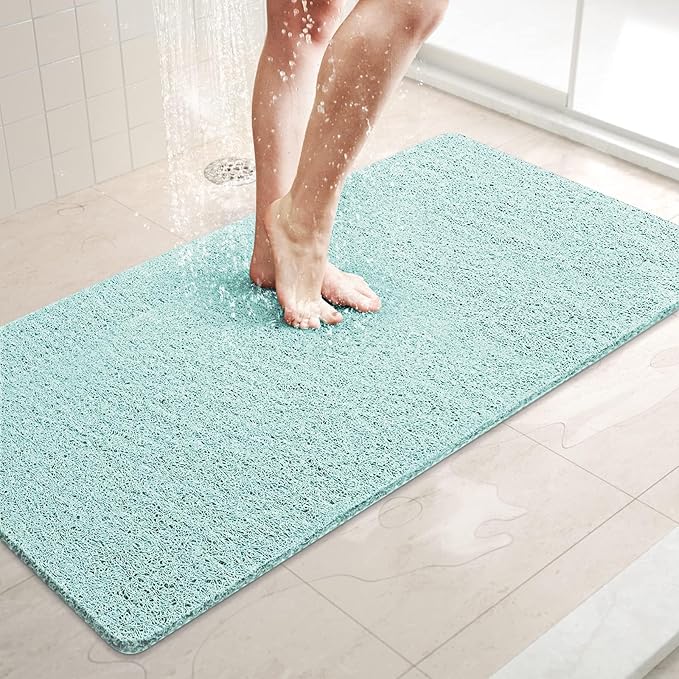 LuxStep Shower Mat Bathtub Mat,36x16 inch, Non-Slip Bath Mat with Drain, Quick Drying PVC Loofah Bathmat for Tub,Shower,Bathroom (Phthalate Free,Green)