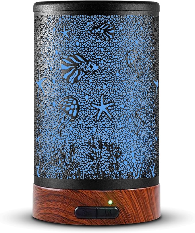 EQUSUPRO Essential Oil Diffuser 150ml Black Metal Aromatherapy Oil Diffuser Ultrasonic Cool Mist Diffuser with Auto Shut-Off Protection,7 Colors Changed LED for Home Office SPA Yoga