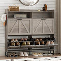 BORNOON Shoe Cabinet with 4 Flip Drawers Narrow Shoe Storage Cabinet Organizer Wooden Freestanding Shoe Rack Hidden Slim Shoes Storage Cabinet for Entryway, Hallway, Living Room, Bedroom