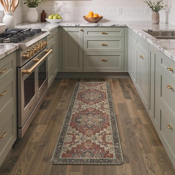 GENIMO Kitchen Mats for Floor, Washable Anti Fatigue Mat for Cushioned, 17.3"x59", Waterproof Kitchen Rugs, Non Slip Foam Comfort Standing Mat Rug for Home, Runner, Sink, Laundry, Bordeaux