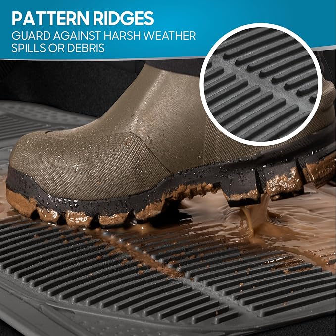BDK ProLiner Floor Mats for Cars Trucks SUV, 2-Piece All-Weather Car Mats with Universal Fit Design, Durable Car Floor Mats with Capture Ridges, Waterproof Rubber Floor Mats for Cars (Gray)