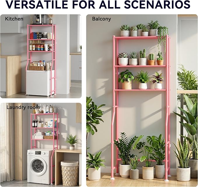 3-Tier Over The Toilet Storage, Freestanding Metal Bathroom Shelves, Space Saver Above The Over Toilet Storage Shelf for Bathroom (Pink)