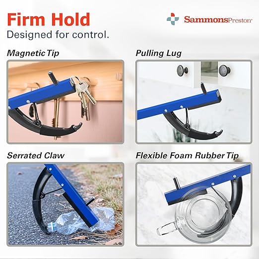 Sammons Preston Reacher, 26" Lightweight Grabber Reacher Tool with Magnetic Tip, Ergonomic Grip & Claw Jaw, Portable Reaching Aid for Seniors, Daily Living & Home Use, Standard Blue