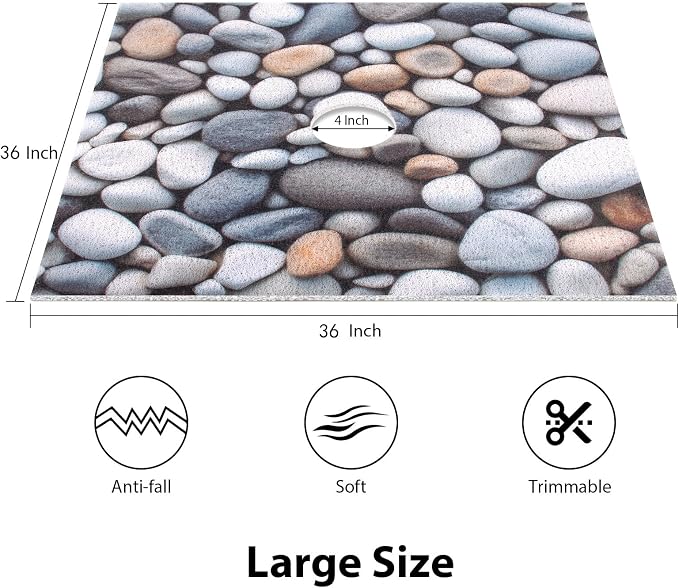 Square Shower Mat, Yonala 36 x 36 Inch Stylish Non Slip Shower Mats for Inside Shower with Central Drain Hole, Soft Trimmable PVC Loofah Anti Slip Shower Mat for Walk in Shower Stall
