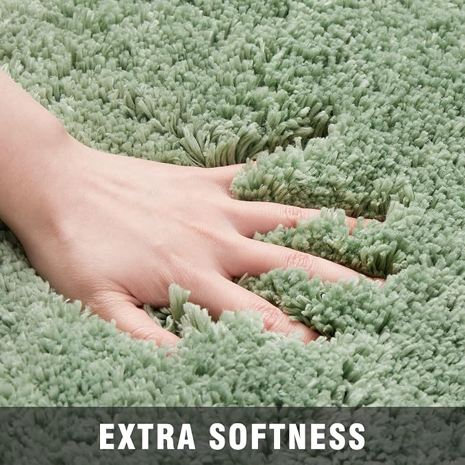 TECHMILLY Non-Slip Bathroom Rugs Sets 2 Piece, Fluffy Soft Luxury Microfiber Shower Mat, Absorbent, Washable & Quick Dry for Bath Floor, 32''x20'', Green