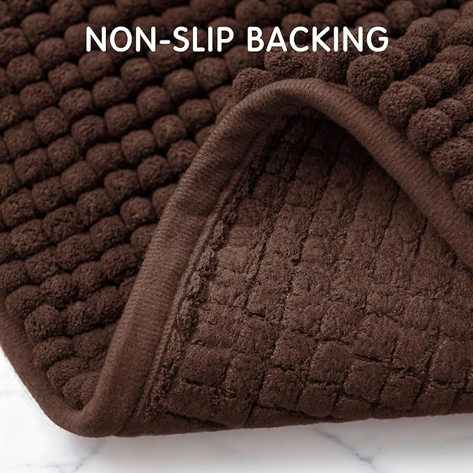 SUBRTEX Bathroom Rugs, 20" x 32" Chenille Bath Rug Soft Short Plush Bath Mat Soft Shower Mat Water Absorbent Shower Mat Quick Dry Machine Washable, Chocolate
