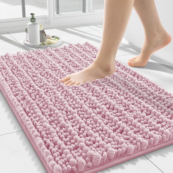 Smiry Bathroom Rugs Mat 24x16, Extra Soft Absorbent Chenille Bath Rugs, Non Slip Rubber Backing Machine Washable Quick Dry Bath Mats for Bathroom Floor, Tub, Shower, Home Decor Accessories, Dusty Rose
