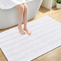 OLANLY Thick Large Bathroom Rugs 47x32, Extra Soft Absorbent Chenille Striped Bath Rugs, Rubber Backing, Machine Wash Dry, Bath Mats for Bathroom Floor, Tub and Shower, Home Decor Accessories, White