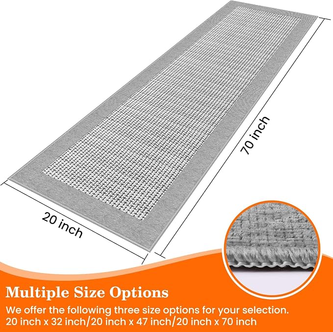 StepRite Kitchen Rugs, Kitchen Mats for Floor, 70"x20" Non-Slip Machine-Washable Kitchen Throw Rug, Light Grey