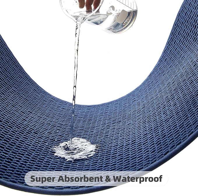 TYUU Bathroom Rugs Non Slip Washable, Super Absorbent Thin Bath Mat Small Quick Dry Low Pile Bathroom Rug, Navy Blue 20"x30"