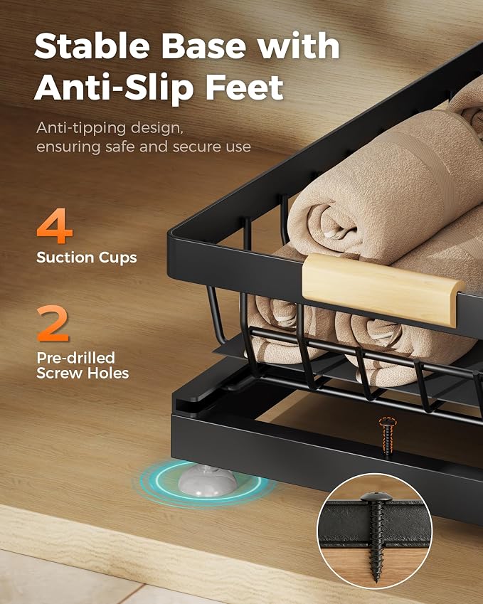 Sevenblue 2 Packs Under Sink Organizer, Height Adjustable 2 Tier Under Kitchen Sink Organizer, Multi-Purpose Storage Shelf for Kitchen Bathroom Cabinet (Black, Large)