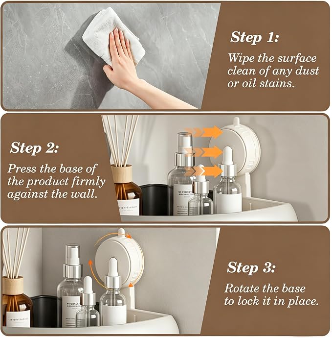 Corner Shower Caddy Suction Cup,2 Pack Cream White No-Drilling Shower Shelves,Rust Proof Shower Racks for Inside Shower with Removable Hooks and Towel Bar