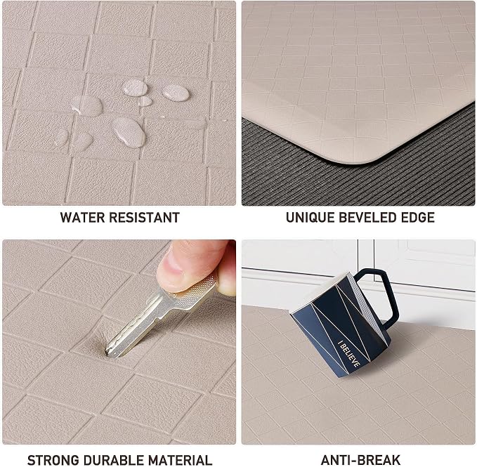 HappyTrends Kitchen Runner Rugs Anti-Fatigue mats,17.3"x 60",Non Slip Waterproof Ergonomic Comfort Mat for Kitchen, Floor Home, Office, Sink, Laundry,Khaki