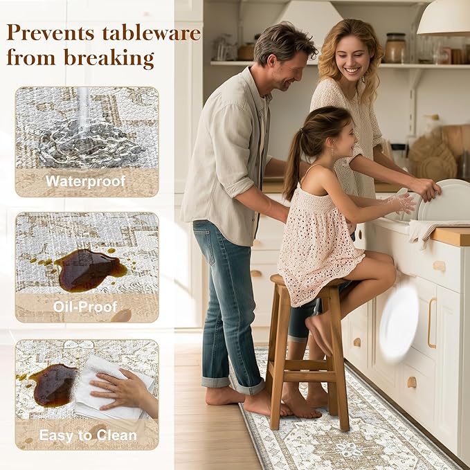 Boho Kitchen Mats for Floor 2 Piece Set Anti Fatigue Cushioned PVC Kitchen Rugs Non Slip Waterproof Farmhouse Mats 2/5 Inch Comfort Standing Mat for Sink, Laundry, 23.6"x39"+23.6"x59",C4