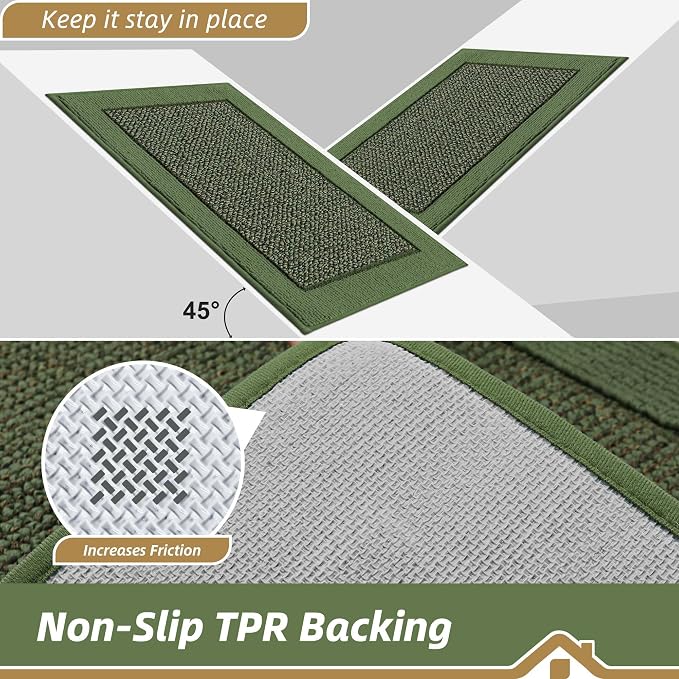 BEQHAUSE Indoor Door Mat 20" x 48", Dirt Trapper Door Mats Non-Slip Entryway Rugs Washable, Resist Dirt Absorbent Welcome Mat, Low Profile Floor Mats for Front Back Door and Entryway, Green