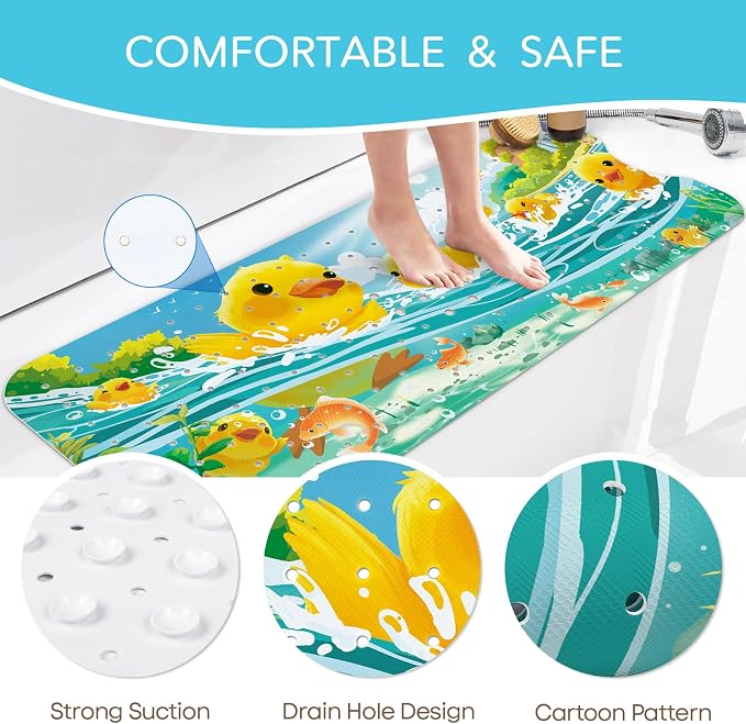 SHUCHING Yellow Duck Baby Bath Mat for Tub Non Slip-40 X 16Inch, Kids Bathtub Mat Anti Slip, Toddler Long Shower Mat for Bathroom Mold Free, Machine Washable