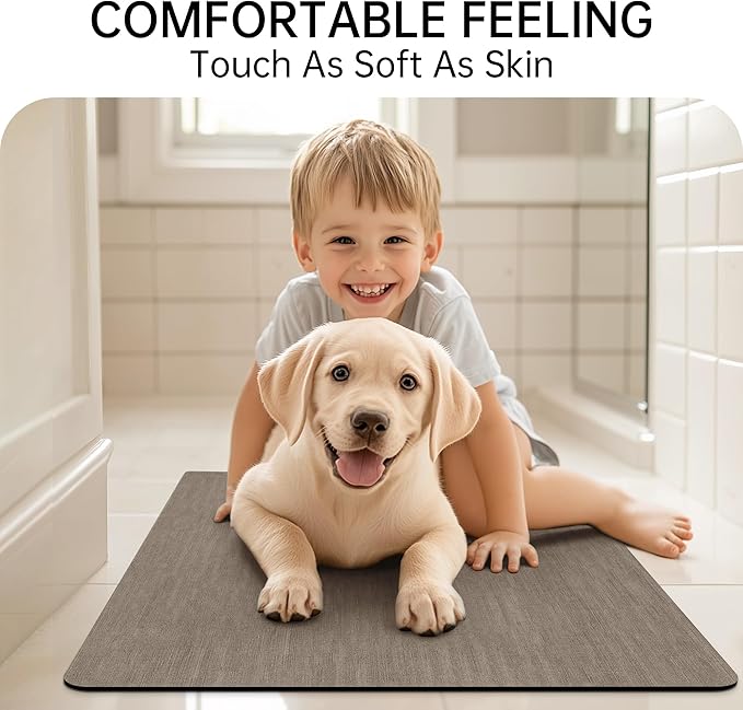Mecko Bath Mat, Ultra Absorbent Quick Dry Bathroom Floor Mats-Rubber Non-Slip Thin Bathroom Rug Fit Under Door, Faux Suede Surface Shower Rug for Bathtub, Sink, Shower Room(Brown,24"x48")